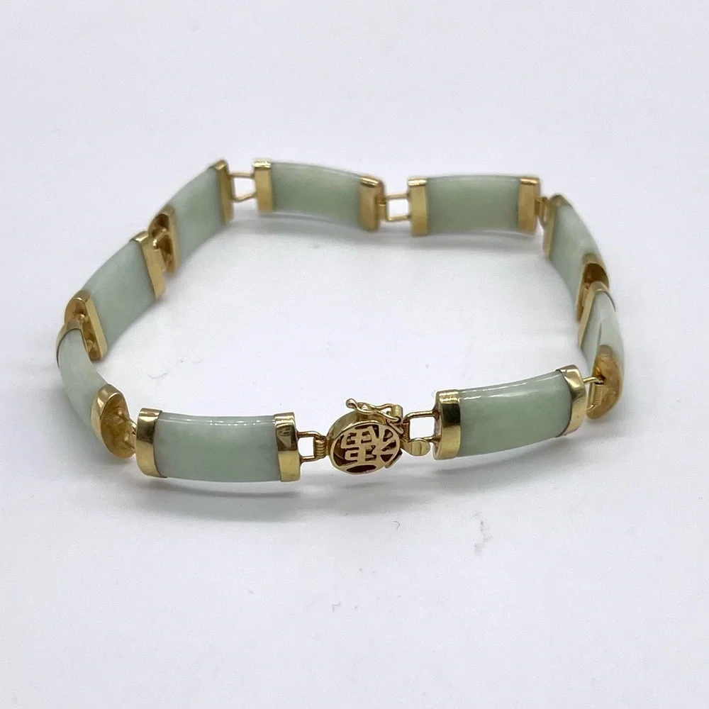 Vintage 10k Gold Jade Bracelet - Picture 2 of 8